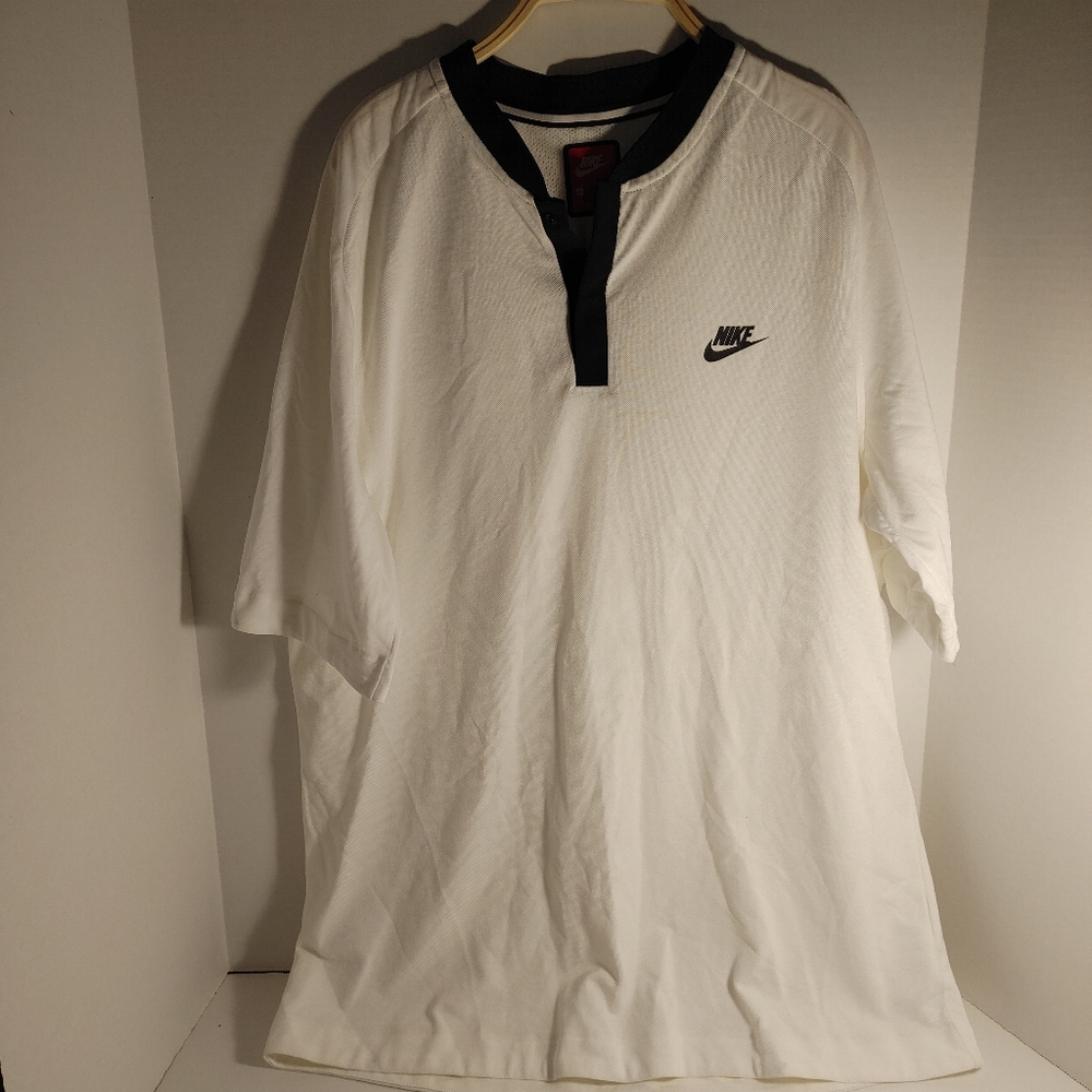 Nike White Black Trim 1 Button Pull Over Shirt Size XL